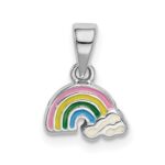 Sterling Silver RH-plated Polished & Enameled Rainbow Children's Pendant
