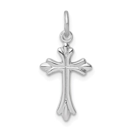 Sterling Silver Platinum-plated Polished Cross Pendant