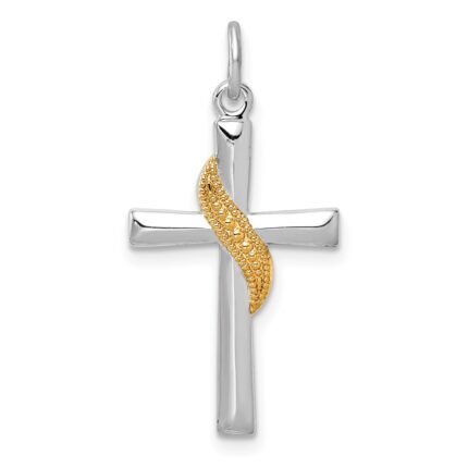 Sterling Silver Platinum-plated & Gold Tone Cross Pendant