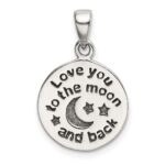 Sterling Silver LOVE YOU TO THE MOON Antiqued Star and Moon Pendant