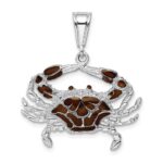De-Ani Sterling Silver Rhodium-Plated Polished Enameled Brown Crab Pendant