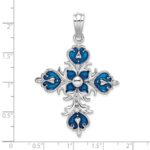 De-Ani Sterling Silver Rhodium-Plated Polished Enameled Fleur de Lis Cross Pendant - Image 4