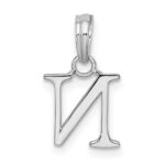 Sterling Silver Rhodium-plated Polished Block Initial -N- Pendant - Image 3
