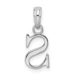 Sterling Silver Rhodium-plated Polished Block Initial -S- Pendant - Image 3