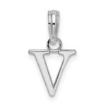 Sterling Silver Rhodium-plated Polished Block Initial -V- Pendant - Image 3