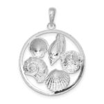 De-Ani Sterling Silver Rhodium-plated Polished Shells Round Pendant - Image 4