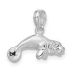 De-Ani Sterling Silver Rhodium-Plated Polished 3D Manatee Pendant - Image 4