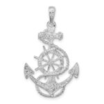 De-Ani Sterling Silver Rhodium-Plated Polished Anchor with Ships Wheel Pendant - Image 5