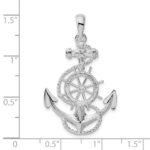 De-Ani Sterling Silver Rhodium-Plated Polished Anchor with Ships Wheel Pendant - Image 6