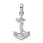 De-Ani Sterling Silver Rhodium-Plated Polished 3D Anchor with Rope Pendant - Image 4