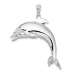 De-Ani Sterling Silver Rhodium-Plated Polished 3D Jumping Dolphin Pendant - Image 3