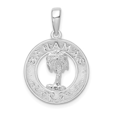 De-Ani Sterling Silver Rhodium-Plated Textured Bahamas with Palm Tree Pendant