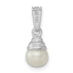 Sterling Silver Rhodium 5-6mm FW Cultured Pearl & Diamond Pendant - Image 4