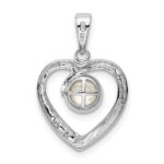 Sterling Silver Rhodium 6mm FW Cultured Pearl & Diamond Heart Pendant - Image 4