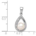 Sterling Silver Rhodium FW Cultured Pearl & Diamond Pendant - Image 3