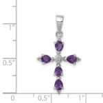 Sterling Silver Rhodium Plated Amethyst Cross Pendant - Image 5