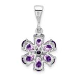 Sterling Silver Rhodium Plated Amethyst and Diamond Flower Pendant - Image 4