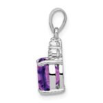 Sterling Silver Rhodium Plated Amethyst and Diamond Pendant - Image 2