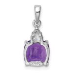 Sterling Silver Rhodium Plated Amethyst and Diamond Pendant - Image 4