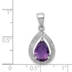 Sterling Silver Rhodium Plated Amethyst and Diamond Pendant - Image 3