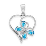 Sterling Silver Rhodium SW Blue Topaz & Diamond Butterfly Heart Pendant - Image 4