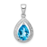 Sterling Silver Rhodium-plated Light Swiss Blue Topaz & Diamond Pendant