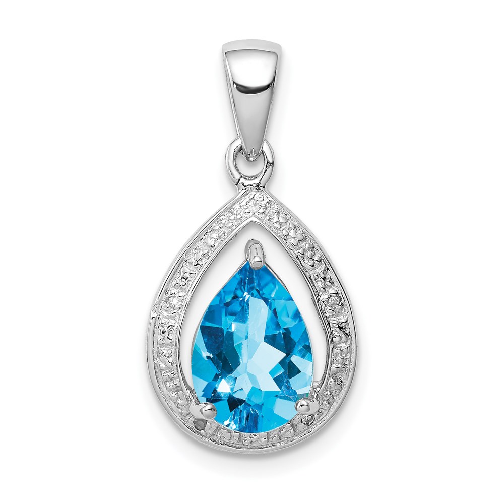 QDX543.jpg Sterling Silver Rhodium-plated Light Swiss Blue Topaz & Diamond Pendant - Image 1