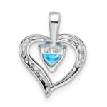 Sterling Silver Rhodium Heart Swiss Blue Topaz & Diamond Heart Pendant - Image 4