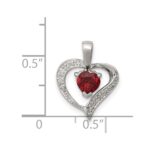 Sterling Silver Rhodium Heart Garnet & Diamond Heart Pendant - Image 3
