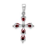 Sterling Silver Rhodium Pear Garnet Cross Pendant - Image 4