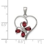 Sterling Silver Rhodium Garnet & Diamond Butterfly Heart Pendant - Image 3