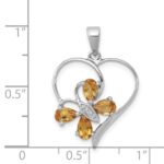 Sterling Silver Rhodium Citrine & Diamond Butterfly Heart Pendant - Image 3