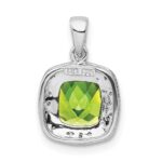 Sterling Silver Rhodium Plated Peridot and Diamond Pendant - Image 3