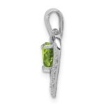 Sterling Silver Rhodium Plated Peridot and Diamond Heart Pendant - Image 2