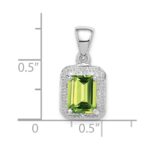 Sterling Silver Rhodium Plated Emerald-cut Peridot and Diamond Pendant - Image 3