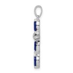 Sterling Silver Rhodium Sapphire Diamond Pendant - Image 2