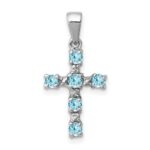 Sterling Silver Rhodium Lt Sw Blue Topaz Cross & Diamond Accent Pendant