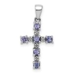 Sterling Silver Rhodium-plated Tanzanite & Diamond Pendant