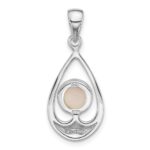 Sterling Silver Rhodium-plated Polished Round Mother of Pearl in Teardrop Pendant - Image 3