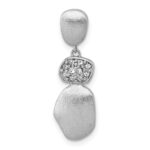 Sterling Silver Rhodium-plated Brushed and Polished Crystal Chain Slide Pendant