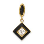 Sterling Silver Gold-plated CZ and Black Enameled Pendant