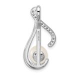 Sterling Silver Rhodium-plated Polished CZ and 6-7mm Freshwater Cultured Pearl Swirl Chain Slide Pendant - Image 3
