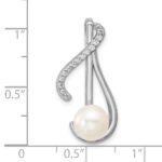 Sterling Silver Rhodium-plated Polished CZ and 6-7mm Freshwater Cultured Pearl Swirl Chain Slide Pendant - Image 4
