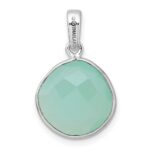 Sterling Silver Rhodium-plated Polished Round Checker-cut Green Chalcedony Pendant - Image 3