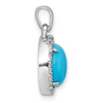 Sterling Silver Rhodium-plated Polished CZ Halo and Reconstituted Turquoise Cabochon Circle Pendant - Image 2