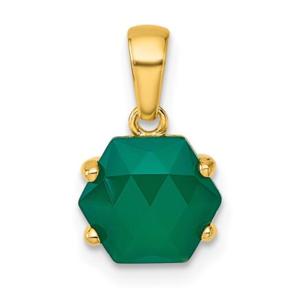 Sterling Silver Gold-tone Polished Hexagon Green Chalcedony Pendant