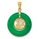 Sterling Silver Gold-tone Polished Good Luck Dangle Green Chalcedony Circle Pendant - Image 3