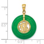 Sterling Silver Gold-tone Polished Good Luck Dangle Green Chalcedony Circle Pendant - Image 4