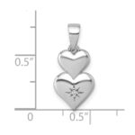 Sterling Silver Rhodium-plated Polished White CZ Double Heart Pendant - Image 4