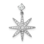 Sterling Silver Rhodium-plated Polished CZ Star Chain Slide Pendant